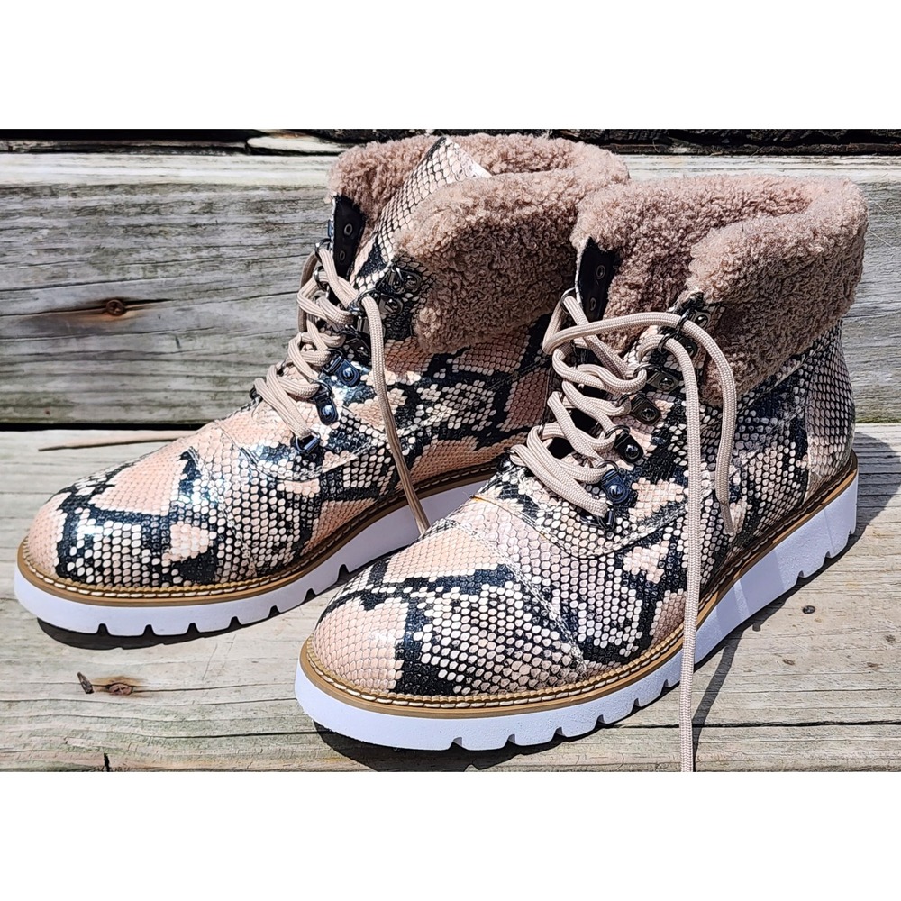 Aerosoles Alden Snakeskin Leather Faux Shearling Lace Up Boots Womens Size 12M